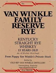 OLD RIP VAN WINKLE Pappy Van Winkle’s 13 Year Old Family Reserve Straight Rye Whiskey 750ml bottle